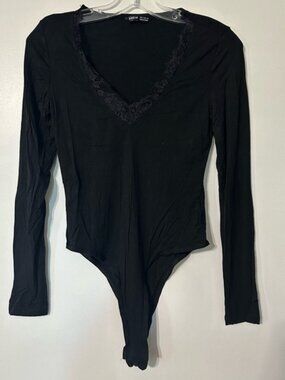 SHEIN Small Black Lace V-Neck Bodysuit